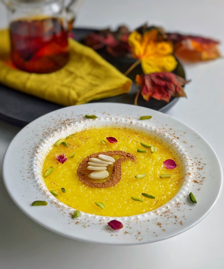 Sholeh Zard – Saffron and rosewater rice pudding